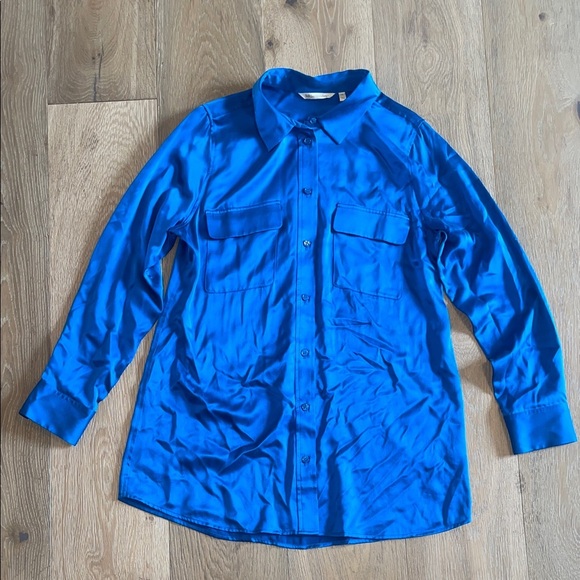 Soft Surroundings blue Teal Button-Up Blouse 100% silk long sleeve casual - Picture 1 of 7